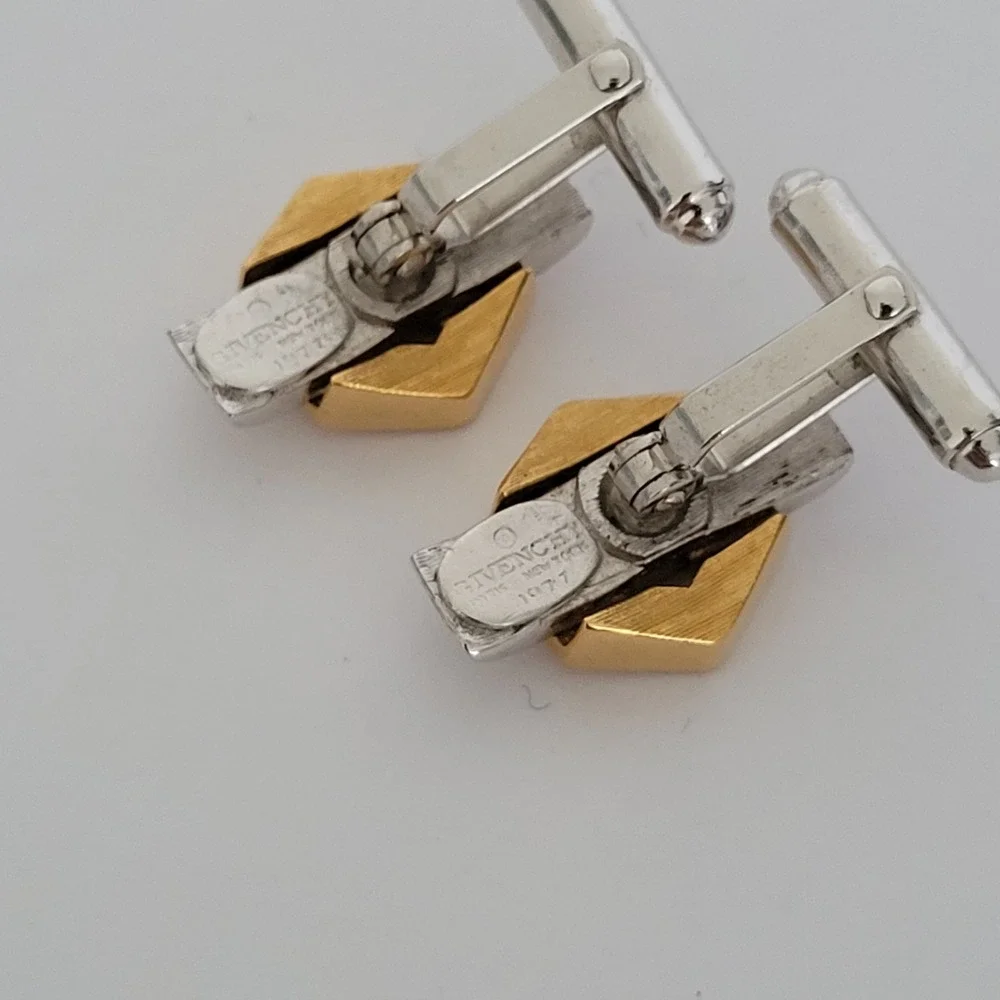 Vintage Givenchy 1977 Two Tone G Logo Hexagon Cufflinks Gold Silver Mens Jewelry